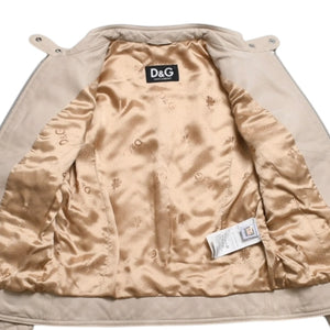 DOLCE&GABBANA ドルチェアンドガッバーナ キルティング ラムレザー ライダースジャケット SB0067 ラムスキン エポレット ベージュ 美品 中古 4a004808