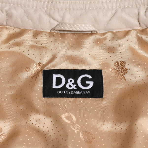 DOLCE&GABBANA ドルチェアンドガッバーナ キルティング ラムレザー ライダースジャケット SB0067 ラムスキン エポレット ベージュ 美品 中古 4a004808