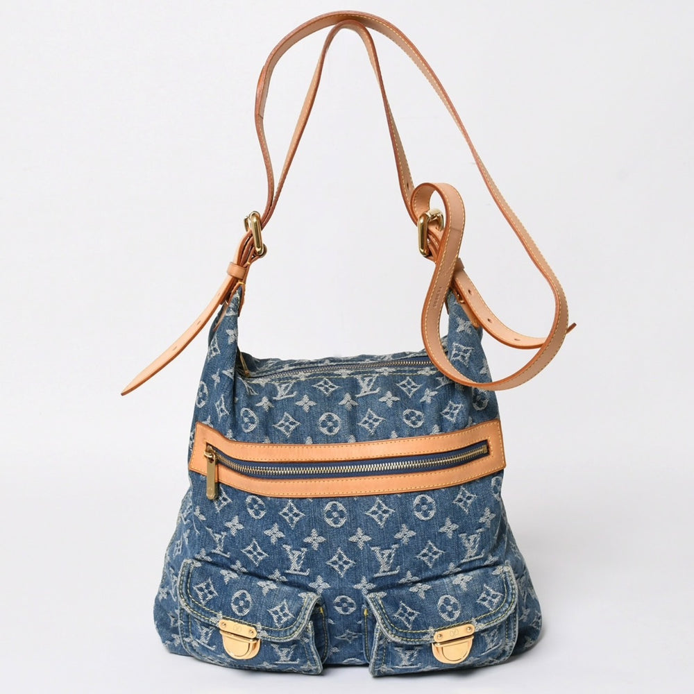 極美品 LOUIS VUITTON ルイヴィトン モノグラムデニム バギーGM ショルダーバッグ ハンドバッグ M95048 インディゴブルー ゴールド金具 中古 4a004987