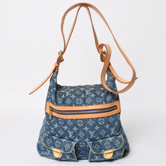 極美品 LOUIS VUITTON ルイヴィトン モノグラムデニム バギーGM ショルダーバッグ ハンドバッグ M95048 インディゴブルー ゴールド金具 中古 4a004987