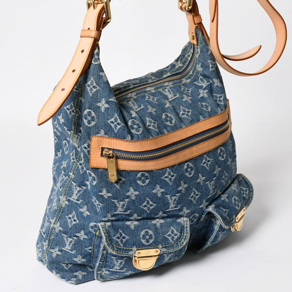 極美品 LOUIS VUITTON ルイヴィトン モノグラムデニム バギーGM ショルダーバッグ ハンドバッグ M95048 インディゴブルー ゴールド金具 中古 4a004987