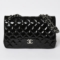 極美品 CHANEL シャネル デカマトラッセ30 Wフラップ Wチェーンショルダーバッグ 15番台 ココマーク パテントレザー SV金具 中古 4a004962