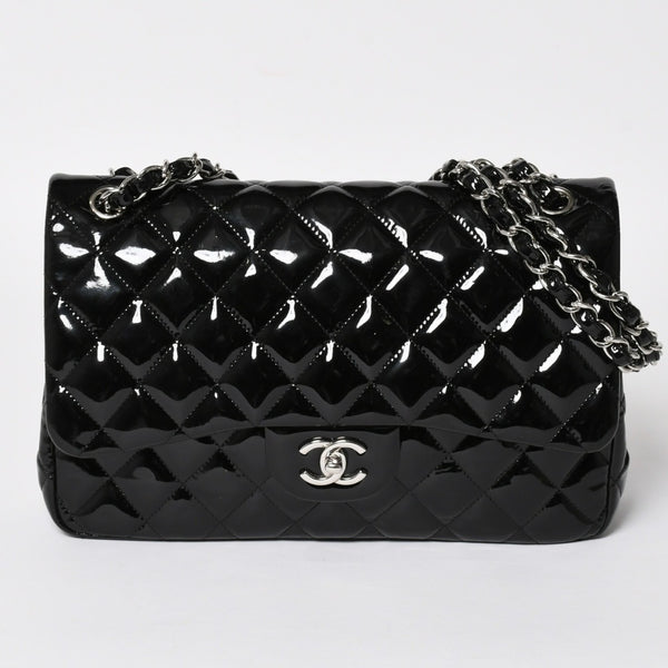 極美品 CHANEL シャネル デカマトラッセ30 Wフラップ Wチェーンショルダーバッグ 15番台 ココマーク パテントレザー SV金具 中古 4a004962