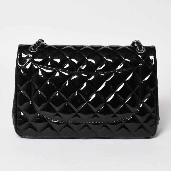 極美品 CHANEL シャネル デカマトラッセ30 Wフラップ Wチェーンショルダーバッグ 15番台 ココマーク パテントレザー SV金具 中古 4a004962