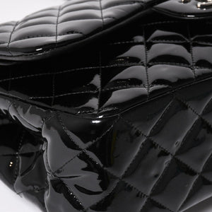 極美品 CHANEL シャネル デカマトラッセ30 Wフラップ Wチェーンショルダーバッグ 15番台 ココマーク パテントレザー SV金具 中古 4a004962
