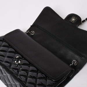極美品 CHANEL シャネル デカマトラッセ30 Wフラップ Wチェーンショルダーバッグ 15番台 ココマーク パテントレザー SV金具 中古 4a004962