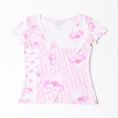 Christian Dior V-neck short sleeve T-shirt 5P16155953 Size 38 Trotter pattern All over pattern Pink Galliano period Good condition Used 4a004999