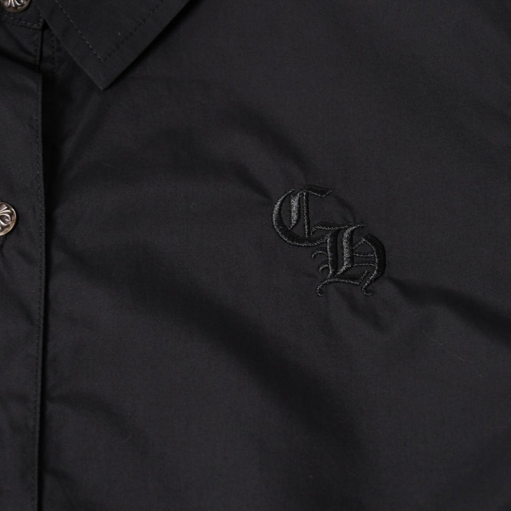 新品未使用 CHROME HEARTS クロムハーツ 長袖シャツ サイズS クロスボールボタン ブラック シルバー925 CHロゴ刺繍 中古 4a004936