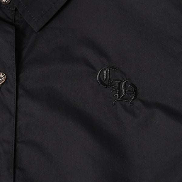 新品未使用 CHROME HEARTS クロムハーツ 長袖シャツ サイズS クロスボールボタン ブラック シルバー925 CHロゴ刺繍 中古 4a004936