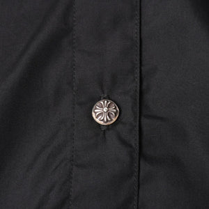 新品未使用 CHROME HEARTS クロムハーツ 長袖シャツ サイズS クロスボールボタン ブラック シルバー925 CHロゴ刺繍 中古 4a004936