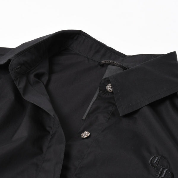 新品未使用 CHROME HEARTS クロムハーツ 長袖シャツ サイズS クロスボールボタン ブラック シルバー925 CHロゴ刺繍 中古 4a004936