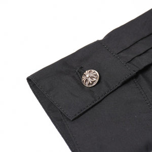 新品未使用 CHROME HEARTS クロムハーツ 長袖シャツ サイズS クロスボールボタン ブラック シルバー925 CHロゴ刺繍 中古 4a004936