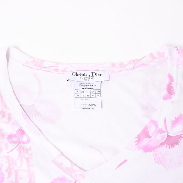 Christian Dior V-neck short sleeve T-shirt 5P16155953 Size 38 Trotter pattern All over pattern Pink Galliano period Good condition Used 4a004999