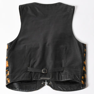CHROME HEARTS クロムハーツ エナメルチェッカーボード レザーベスト ダガージップ クロスボールボタン スクロールラベル ブラック Mサイズ シルバー925 美品 中古 4a005032