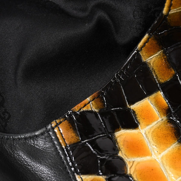CHROME HEARTS クロムハーツ エナメルチェッカーボード レザーベスト ダガージップ クロスボールボタン スクロールラベル ブラック Mサイズ シルバー925 美品 中古 4a005032