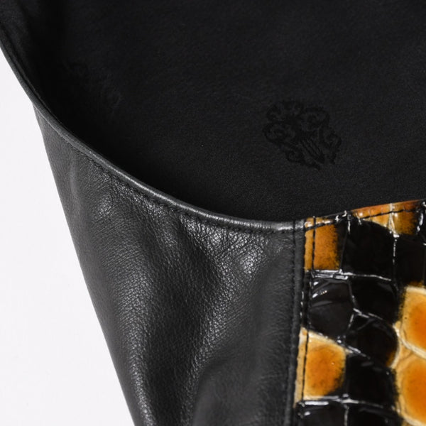 CHROME HEARTS クロムハーツ エナメルチェッカーボード レザーベスト ダガージップ クロスボールボタン スクロールラベル ブラック Mサイズ シルバー925 美品 中古 4a005032