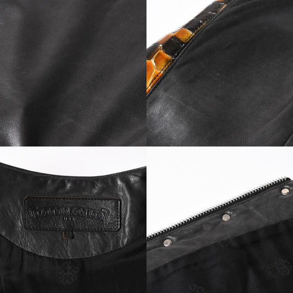 CHROME HEARTS クロムハーツ エナメルチェッカーボード レザーベスト ダガージップ クロスボールボタン スクロールラベル ブラック Mサイズ シルバー925 美品 中古 4a005032