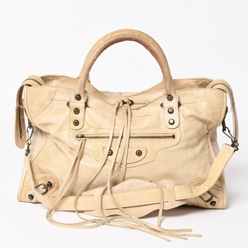 BALENCIAGA バレンシアガ ザ・シティ 115748 ハンドバッグ ショルダーバッグ 2WAY レザー ベージュ 良品 中古 4a004668