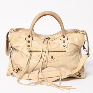BALENCIAGA バレンシアガ ザ・シティ 115748 ハンドバッグ ショルダーバッグ 2WAY レザー ベージュ 良品 中古 4a004668