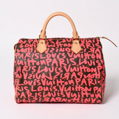新品同様 LOUIS VUITTON ルイヴィトン モノグラム グラフィティ スピーディ30 ハンドバッグ M93704 ピンク PVC ヌメ革 中古 4a005022