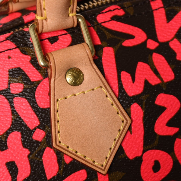 新品同様 LOUIS VUITTON ルイヴィトン モノグラム グラフィティ スピーディ30 ハンドバッグ M93704 ピンク PVC ヌメ革 中古 4a005022