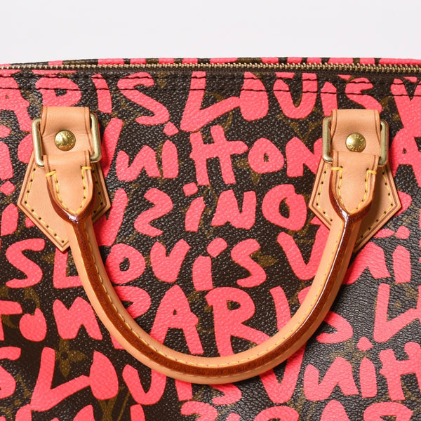新品同様 LOUIS VUITTON ルイヴィトン モノグラム グラフィティ スピーディ30 ハンドバッグ M93704 ピンク PVC ヌメ革 中古 4a005022