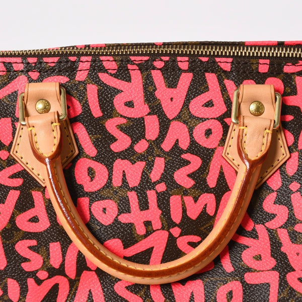 新品同様 LOUIS VUITTON ルイヴィトン モノグラム グラフィティ スピーディ30 ハンドバッグ M93704 ピンク PVC ヌメ革 中古 4a005022
