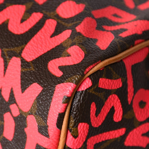 新品同様 LOUIS VUITTON ルイヴィトン モノグラム グラフィティ スピーディ30 ハンドバッグ M93704 ピンク PVC ヌメ革 中古 4a005022