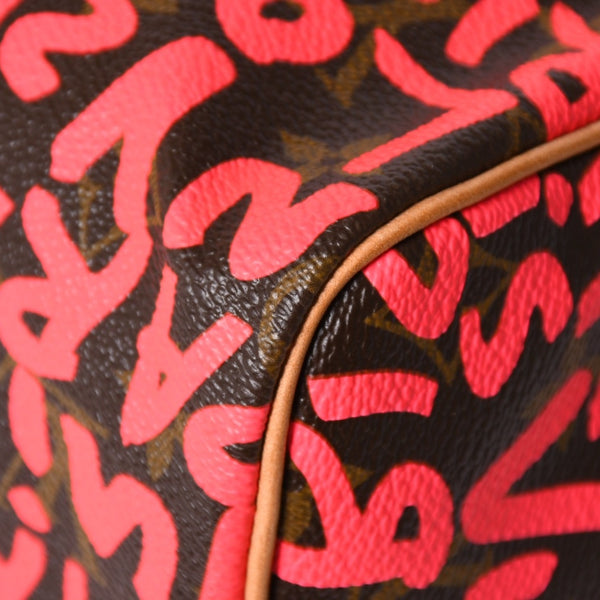 新品同様 LOUIS VUITTON ルイヴィトン モノグラム グラフィティ スピーディ30 ハンドバッグ M93704 ピンク PVC ヌメ革 中古 4a005022