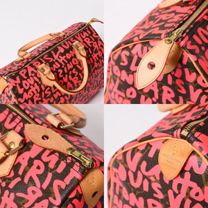 新品同様 LOUIS VUITTON ルイヴィトン モノグラム グラフィティ スピーディ30 ハンドバッグ M93704 ピンク PVC ヌメ革 中古 4a005022