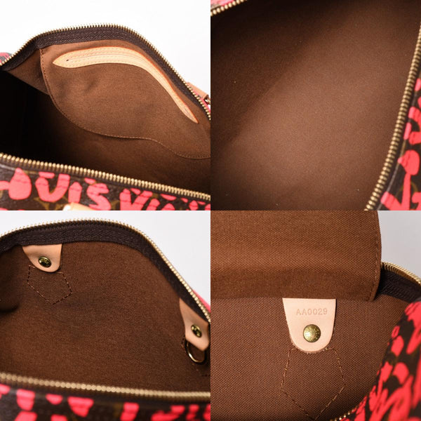 新品同様 LOUIS VUITTON ルイヴィトン モノグラム グラフィティ スピーディ30 ハンドバッグ M93704 ピンク PVC ヌメ革 中古 4a005022
