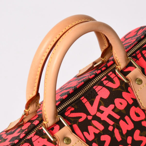新品同様 LOUIS VUITTON ルイヴィトン モノグラム グラフィティ スピーディ30 ハンドバッグ M93704 ピンク PVC ヌメ革 中古 4a005022