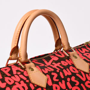 新品同様 LOUIS VUITTON ルイヴィトン モノグラム グラフィティ スピーディ30 ハンドバッグ M93704 ピンク PVC ヌメ革 中古 4a005022