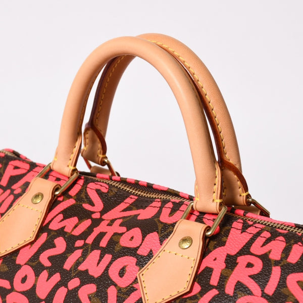 新品同様 LOUIS VUITTON ルイヴィトン モノグラム グラフィティ スピーディ30 ハンドバッグ M93704 ピンク PVC ヌメ革 中古 4a005022