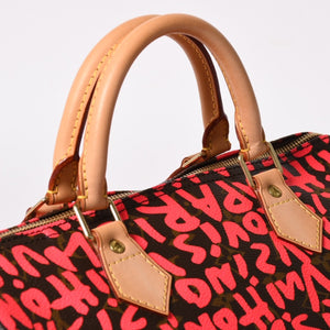 新品同様 LOUIS VUITTON ルイヴィトン モノグラム グラフィティ スピーディ30 ハンドバッグ M93704 ピンク PVC ヌメ革 中古 4a005022