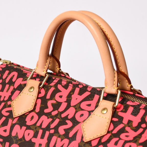 新品同様 LOUIS VUITTON ルイヴィトン モノグラム グラフィティ スピーディ30 ハンドバッグ M93704 ピンク PVC ヌメ革 中古 4a005022