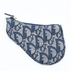 Christian Dior クリスチャンディオール コインケース ポーチ トロッター サドル キャンバス グレー ネイビー TR0061 ゴールド金具 美品 中古 4a005024