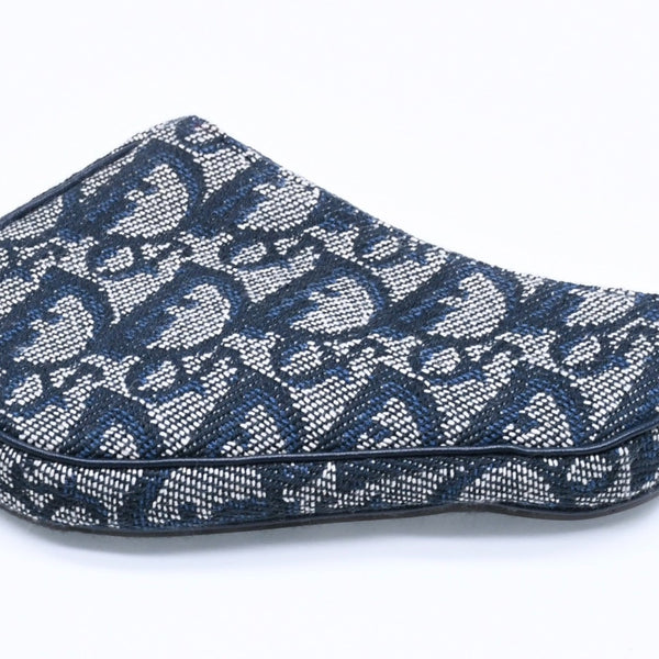 Christian Dior クリスチャンディオール コインケース ポーチ トロッター サドル キャンバス グレー ネイビー TR0061 ゴールド金具 美品 中古 4a005024