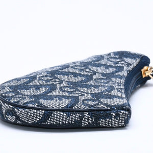 Christian Dior クリスチャンディオール コインケース ポーチ トロッター サドル キャンバス グレー ネイビー TR0061 ゴールド金具 美品 中古 4a005024