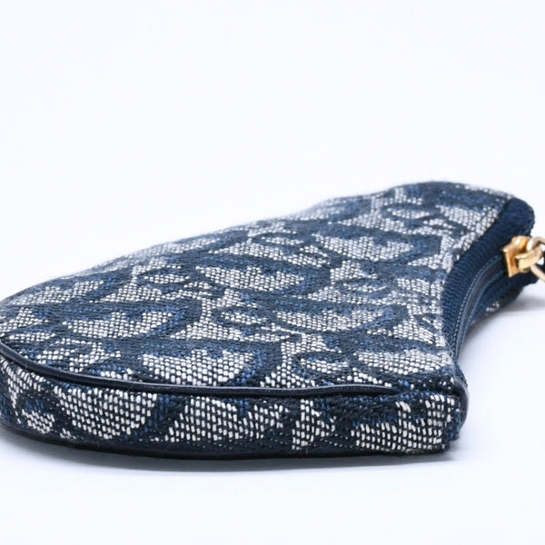 Christian Dior クリスチャンディオール コインケース ポーチ トロッター サドル キャンバス グレー ネイビー TR0061 ゴールド金具 美品 中古 4a005024