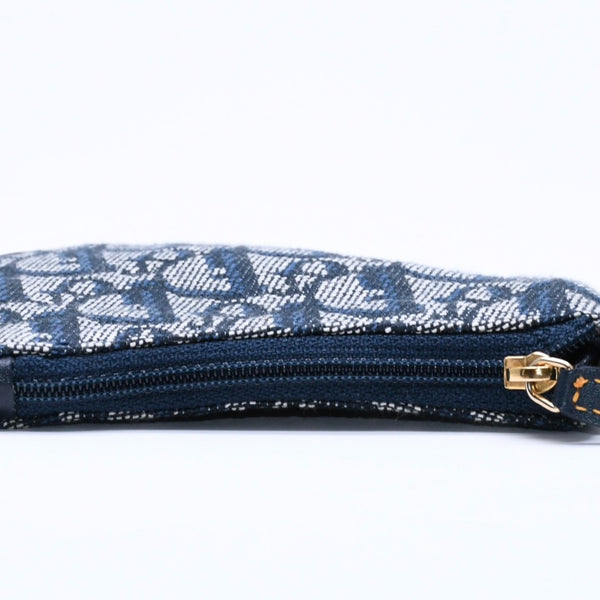 Christian Dior クリスチャンディオール コインケース ポーチ トロッター サドル キャンバス グレー ネイビー TR0061 ゴールド金具 美品 中古 4a005024