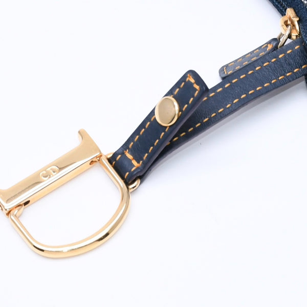 Christian Dior クリスチャンディオール コインケース ポーチ トロッター サドル キャンバス グレー ネイビー TR0061 ゴールド金具 美品 中古 4a005024