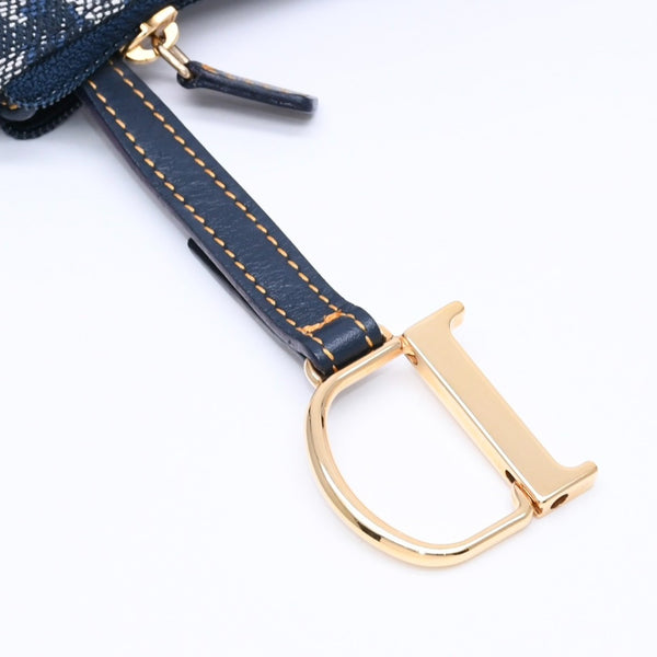 Christian Dior クリスチャンディオール コインケース ポーチ トロッター サドル キャンバス グレー ネイビー TR0061 ゴールド金具 美品 中古 4a005024