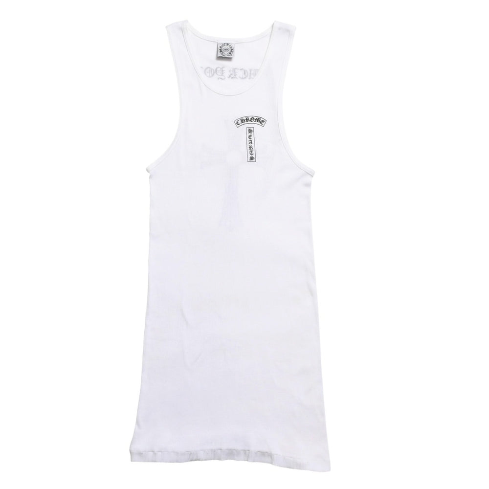 極美品 CHROME HEARTS クロムハーツ タンクトップ サイズL FUCK YOU CHクロス オールドイングリッシュロゴ ホワイト 中古 4a005029