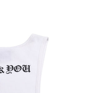 極美品 CHROME HEARTS クロムハーツ タンクトップ サイズL FUCK YOU CHクロス オールドイングリッシュロゴ ホワイト 中古 4a005029