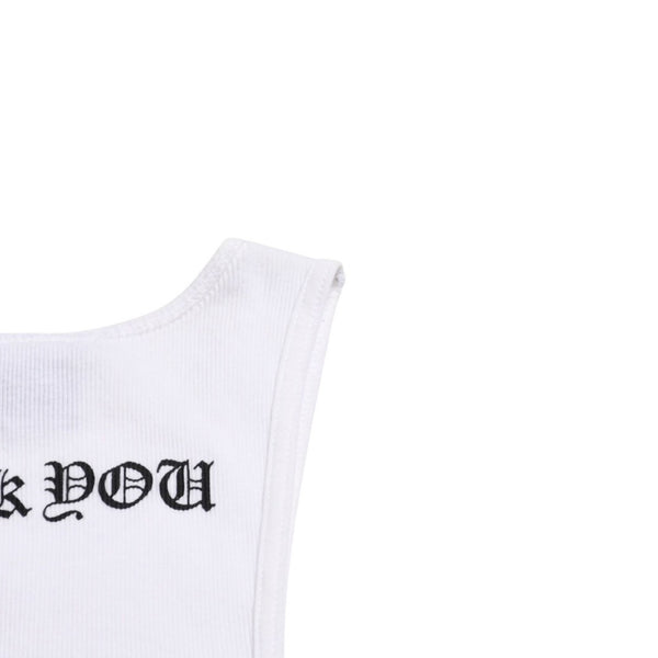 極美品 CHROME HEARTS クロムハーツ タンクトップ サイズL FUCK YOU CHクロス オールドイングリッシュロゴ ホワイト 中古 4a005029