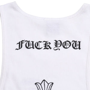 極美品 CHROME HEARTS クロムハーツ タンクトップ サイズL FUCK YOU CHクロス オールドイングリッシュロゴ ホワイト 中古 4a005029