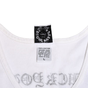 極美品 CHROME HEARTS クロムハーツ タンクトップ サイズL FUCK YOU CHクロス オールドイングリッシュロゴ ホワイト 中古 4a005029