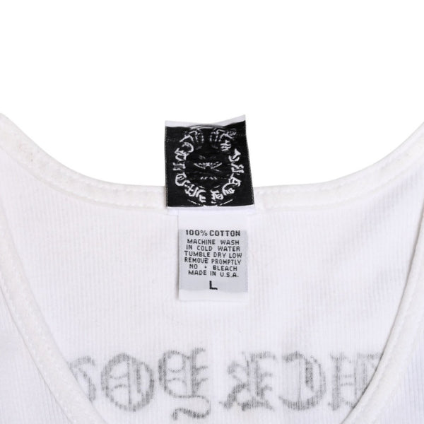 極美品 CHROME HEARTS クロムハーツ タンクトップ サイズL FUCK YOU CHクロス オールドイングリッシュロゴ ホワイト 中古 4a005029