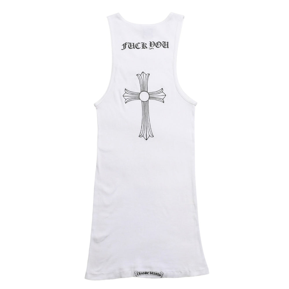 極美品 CHROME HEARTS クロムハーツ タンクトップ サイズL FUCK YOU CHクロス オールドイングリッシュロゴ ホワイト 中古 4a005029